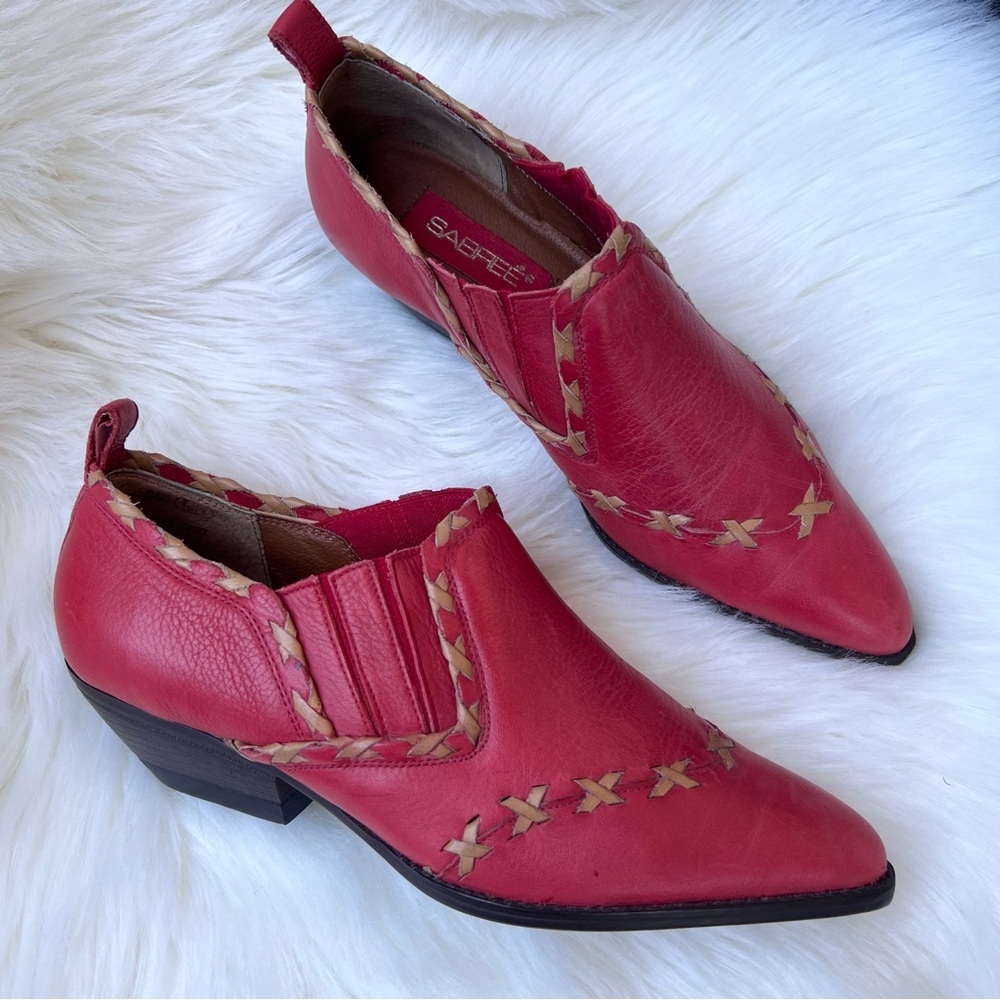 Sabree Western Women’s Shoes Sz 8 Red Brazilian Leather Slip On Cowgirl Boho